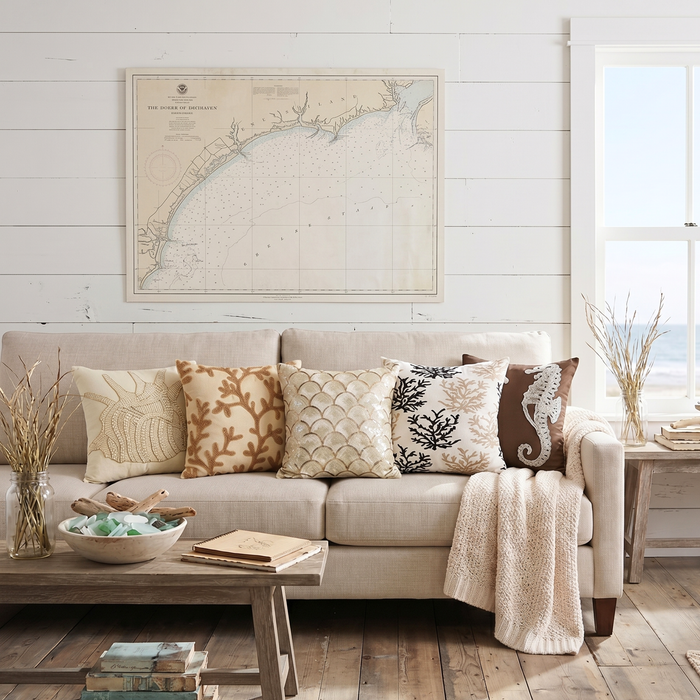 Beige Cotton Linen Throw Pillow Cover - Royal Sea Shell