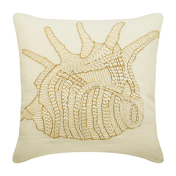 Beige Cotton Linen Throw Pillow Cover - Royal Sea Shell