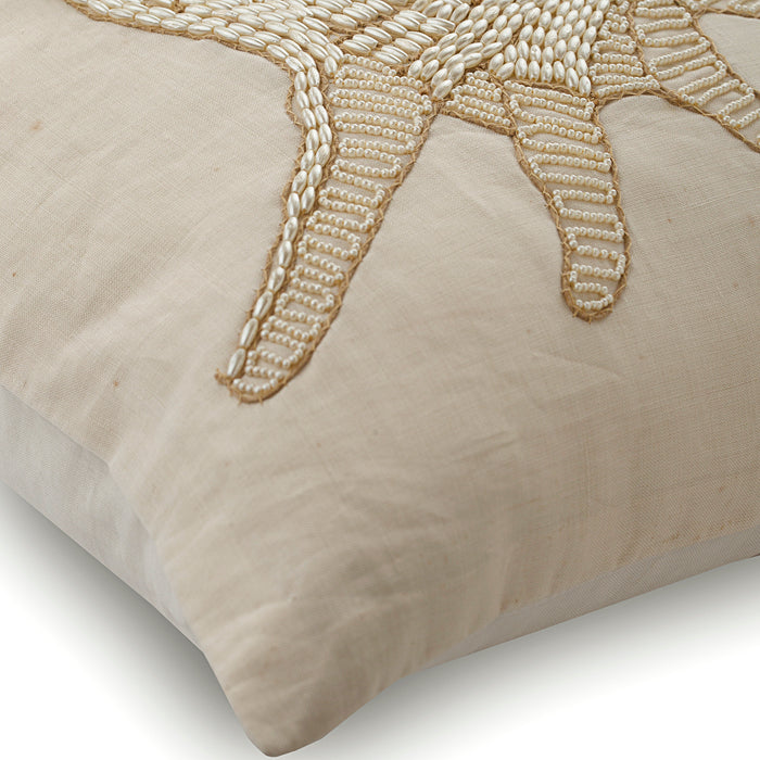 Beige Cotton Linen Throw Pillow Cover - Royal Sea Shell