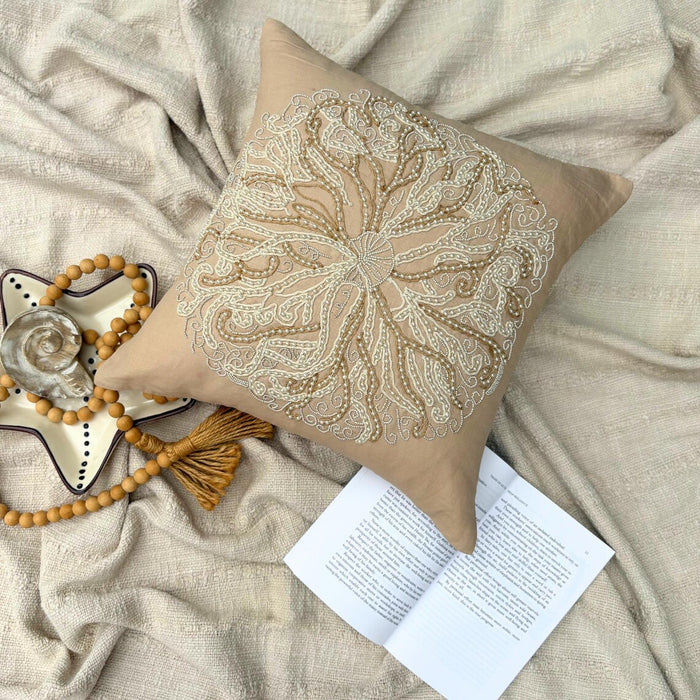 Beige Cotton Linen Throw Pillow Cover - Sea Urchin