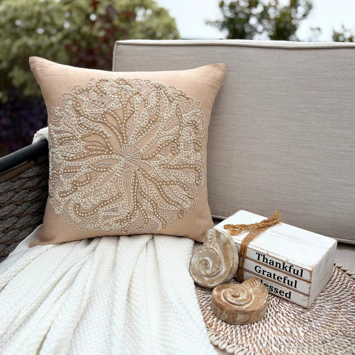 Beige Cotton Linen Throw Pillow Cover - Sea Urchin