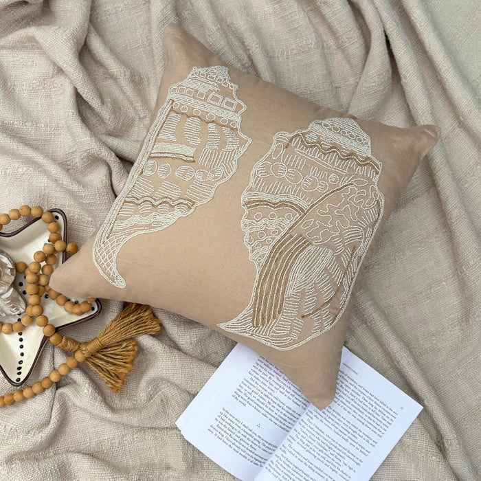 Beige Cotton Linen Throw Pillow Cover - Shell Mates