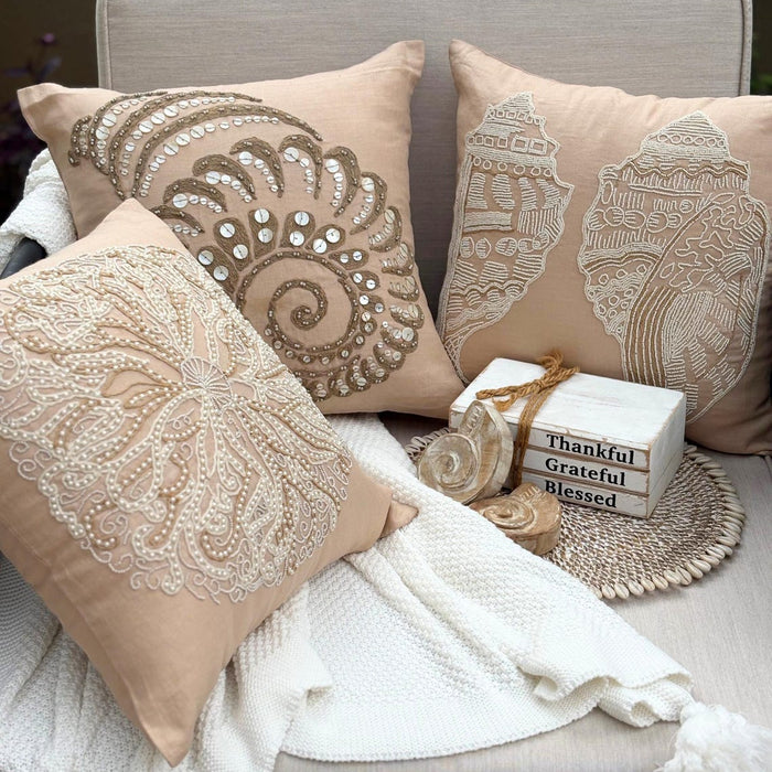 Beige Cotton Linen Throw Pillow Cover - Shell Mates