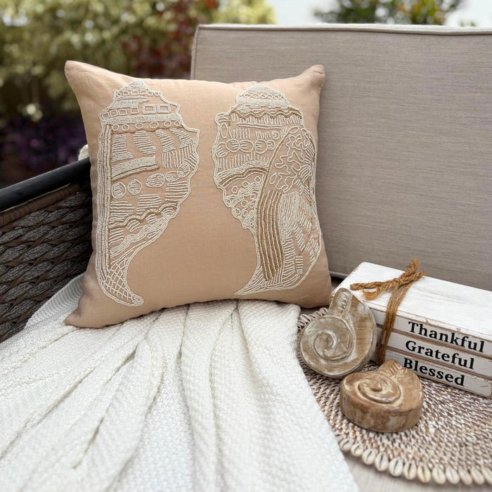 Beige Cotton Linen Throw Pillow Cover - Shell Mates