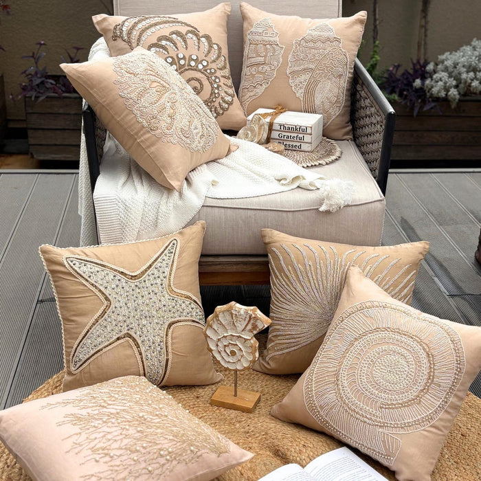 Beige Cotton Linen Throw Pillow Cover - Shell Mates