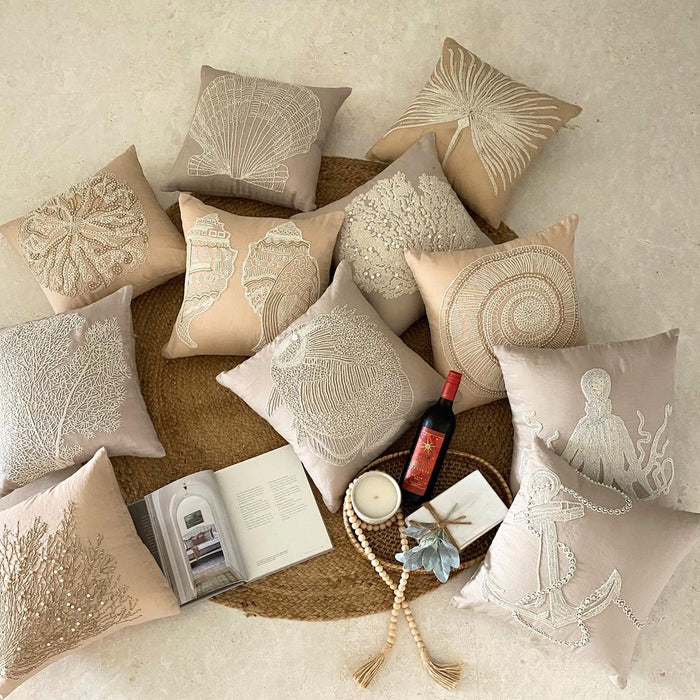 Beige Cotton Linen Throw Pillow Cover - Shell Mates