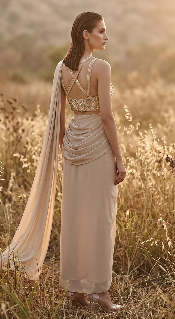 Beige Draped Saree