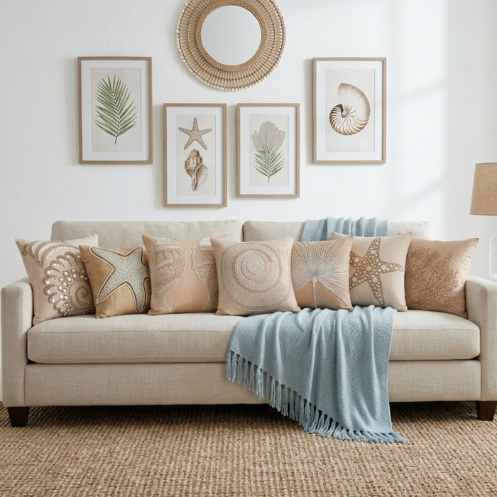 Beige Linen Throw Pillow Cover - Starfish Spectrum