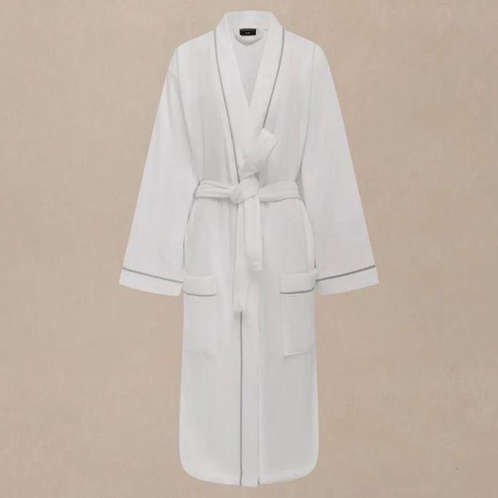 Bemboka Cotton Velour Robe | White with Silver Piping - Suzie Anderson Home