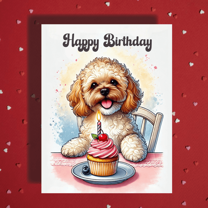 Birthday Greeting Card, Cavapoo Dog: Happy Birthday