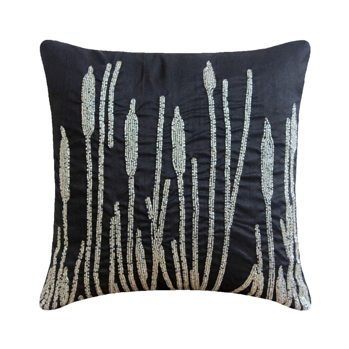 Black Beauty - Black Art Silk Throw Pillow Cover