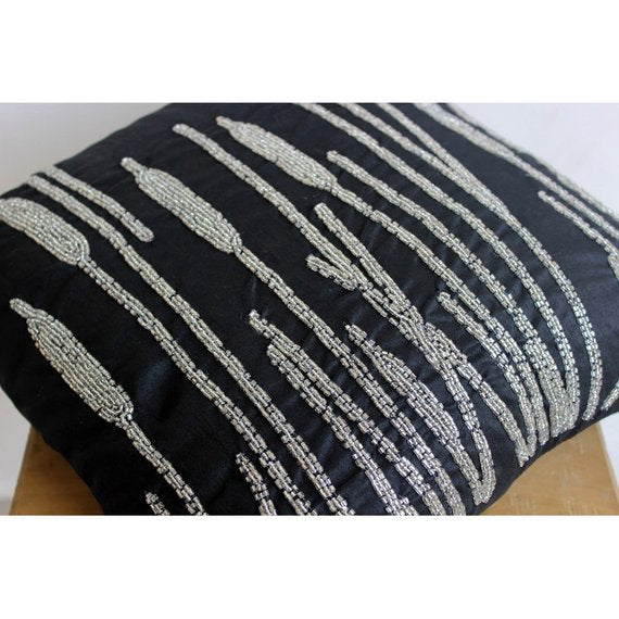 Black Beauty - Black Art Silk Throw Pillow Cover