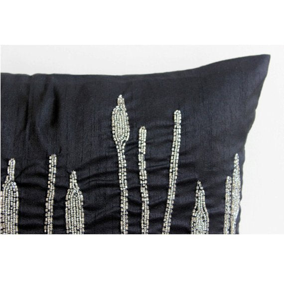 Black Beauty - Black Art Silk Throw Pillow Cover