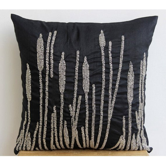 Black Beauty - Black Art Silk Throw Pillow Cover