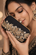 Black Dabka Leaf Clutch