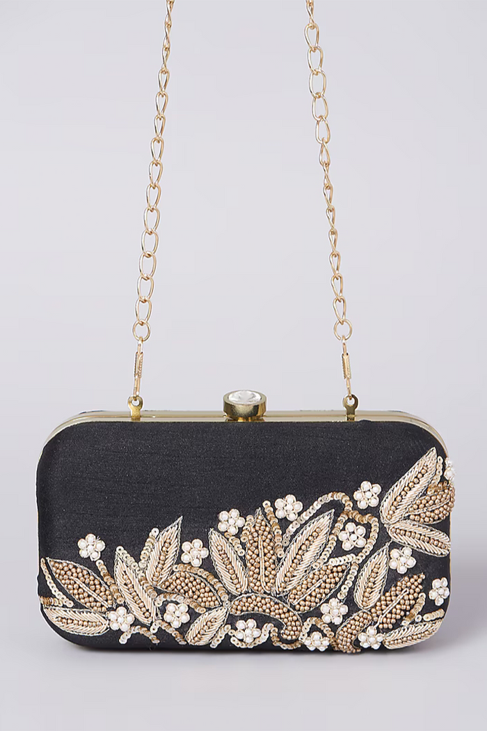 Black Dabka Leaf Clutch