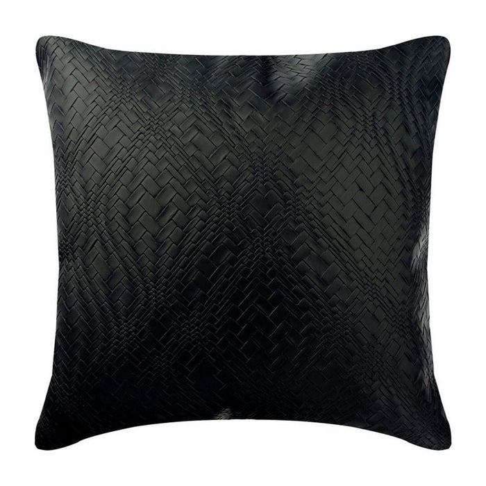 Black Diamond - Black Faux Leather Throw Pillow Cover