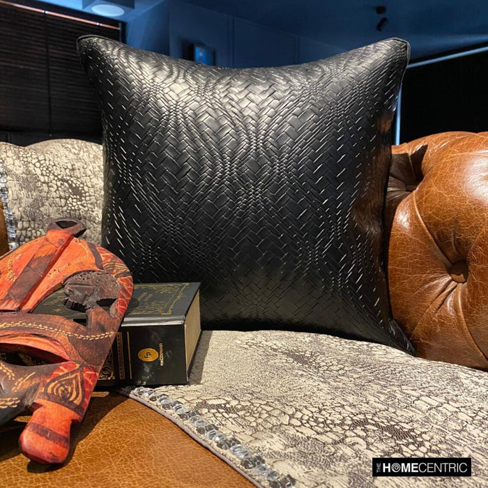 Black Diamond - Black Faux Leather Throw Pillow Cover