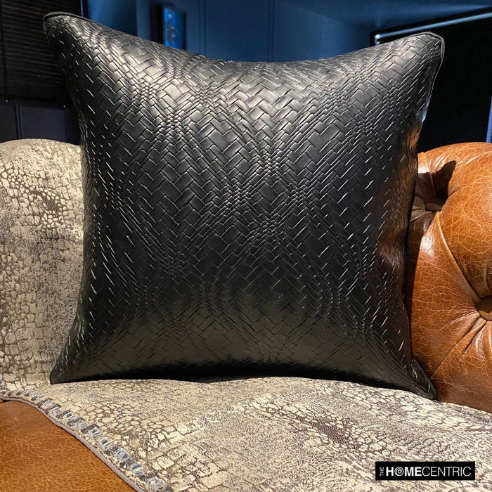 Black Diamond - Black Faux Leather Throw Pillow Cover