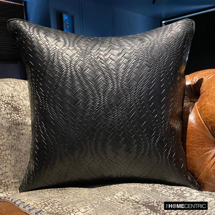 Black Diamond - Black Faux Leather Throw Pillow Cover