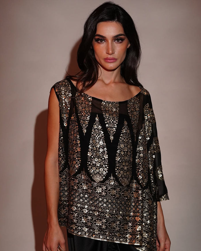 Black & Gold Sequin Skirt Set