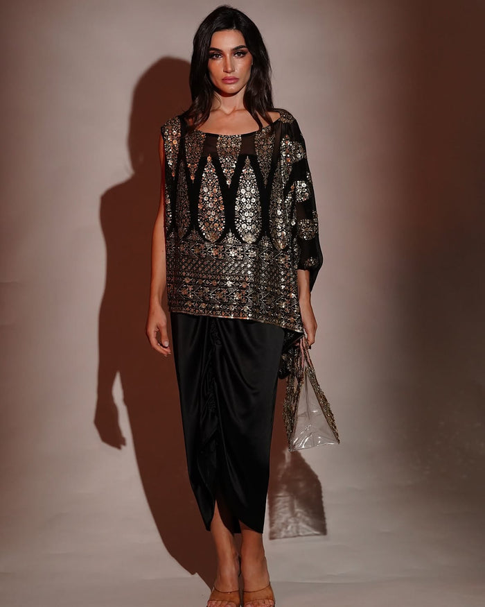 Black & Gold Sequin Skirt Set