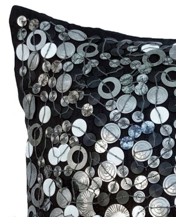 Black Night Beaded Throw Pillow Cover