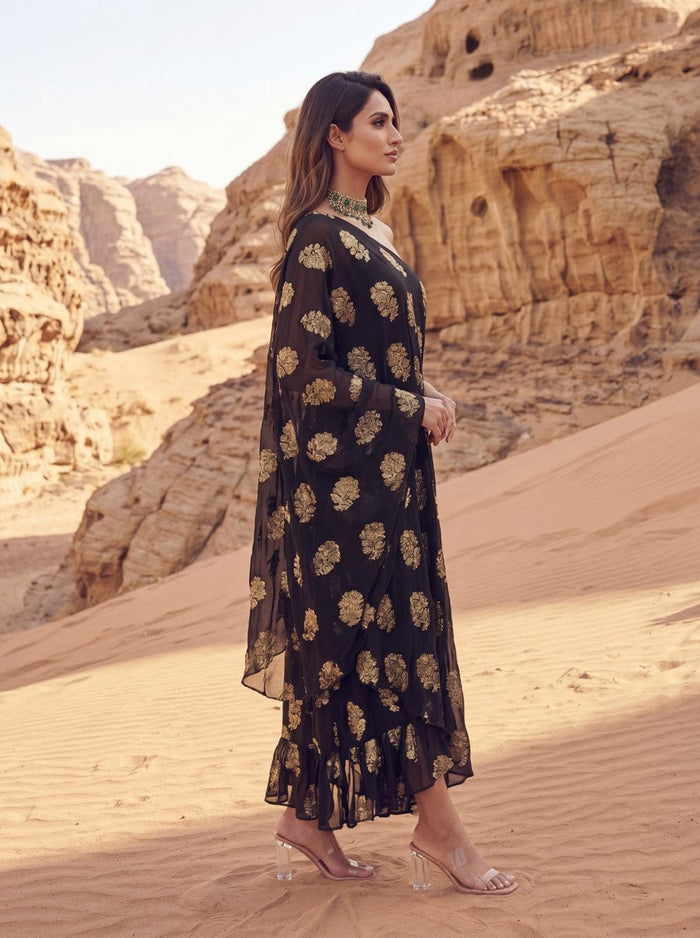 Black One Shoulder Midi Dress