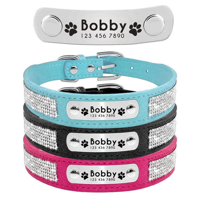 Black Personalized Suede Collar - Dogs and Horses