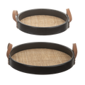 Black Round Natural Woven Tray