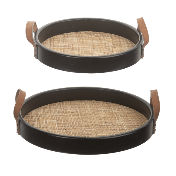 Black Round Natural Woven Tray