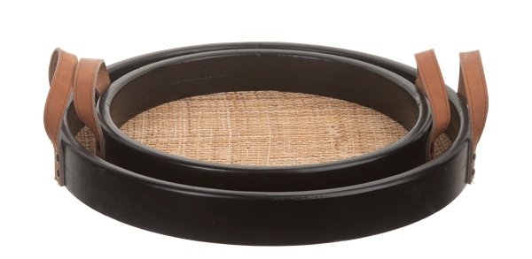 Black Round Natural Woven Tray