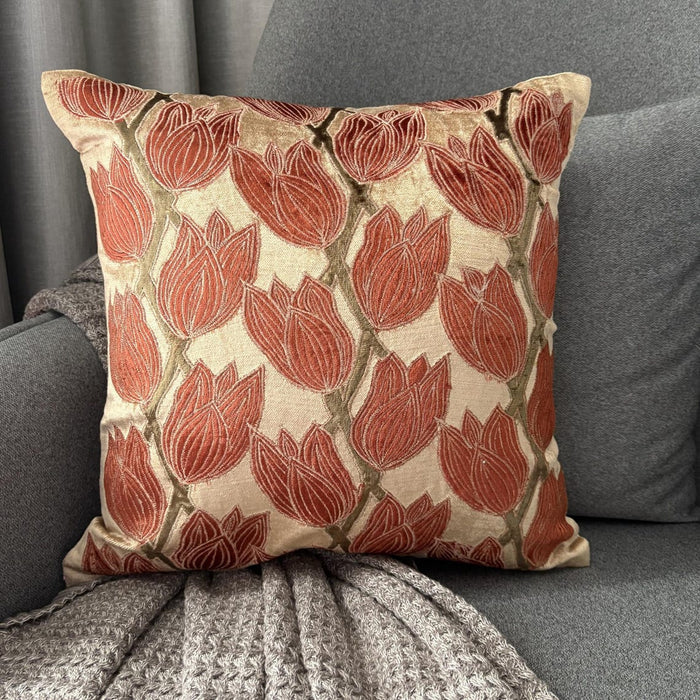 Blooming Tulips - Pearl Beige Velvet Decorative Euro Sham