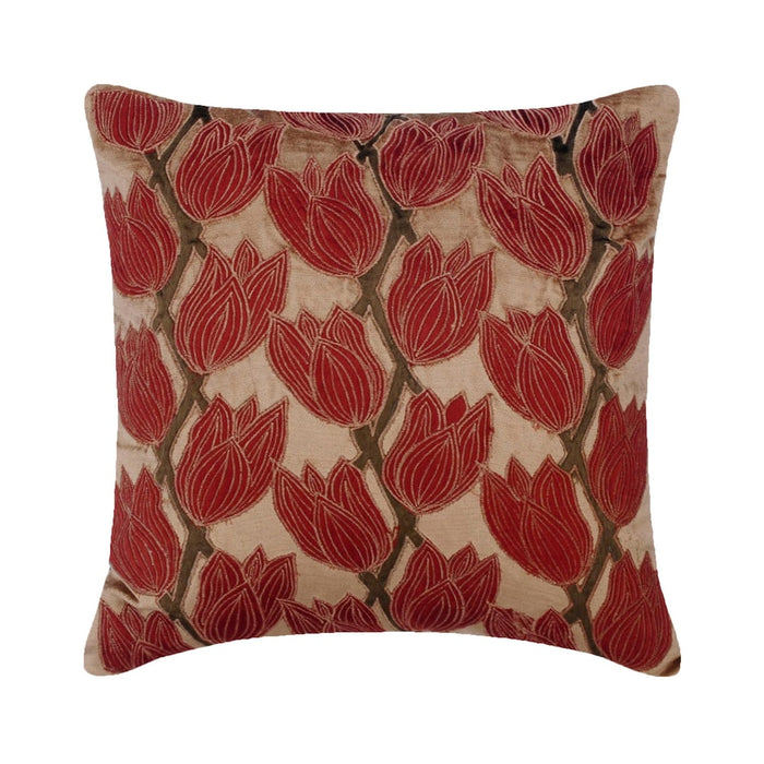 Blooming Tulips - Pearl Beige Velvet Decorative Euro Sham