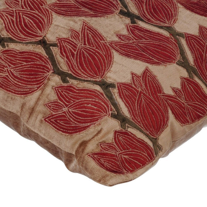 Blooming Tulips - Pearl Beige Velvet Throw Pillow Cover