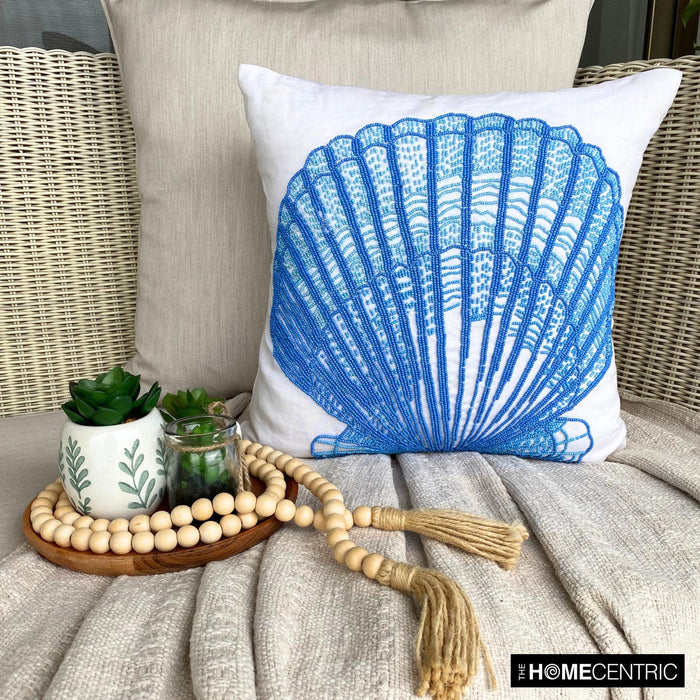 Blue Cotton Linen Throw Pillow Cover - Oyster Bay