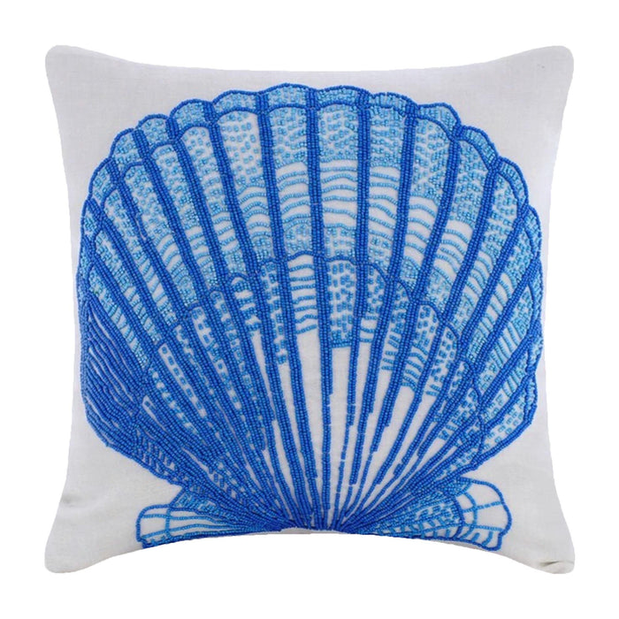 Blue Cotton Linen Throw Pillow Cover - Oyster Bay