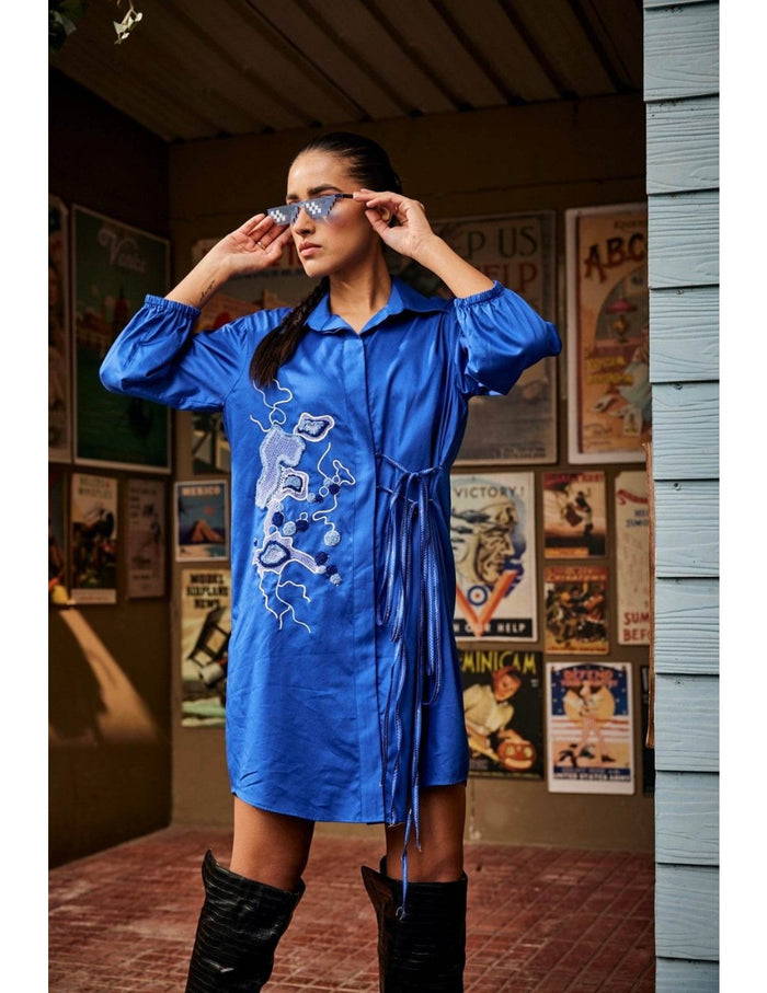 Blue Crossed Shirt Dress