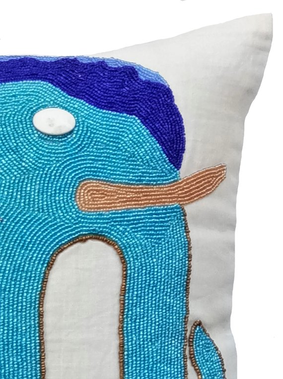 Blue Elephant - Blue Cotton Linen Throw Pillow Cover