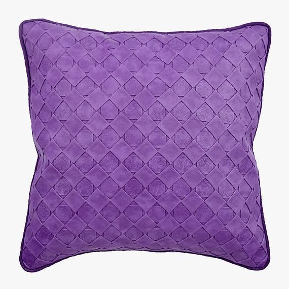 Blue Leather Weave - Blue Faux Leather Decorative Euro Sham