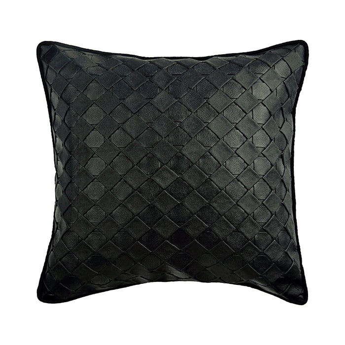 Blue Leather Weave - Blue Faux Leather Throw Pillow Cover