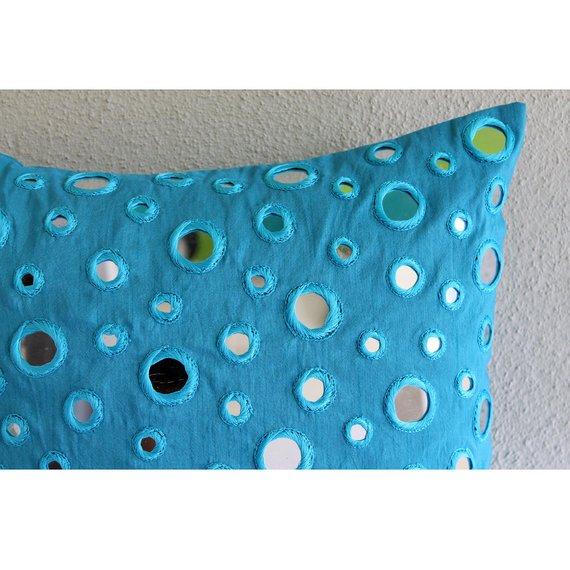 Blue Mirror - Aqua Blue Art Silk Decorative Euro Sham