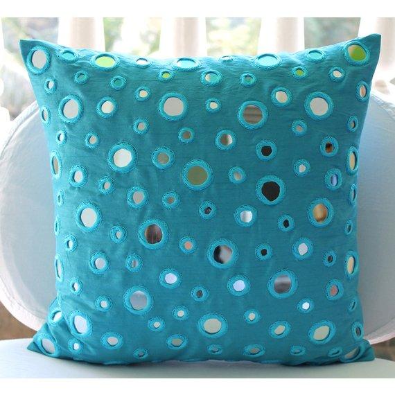 Blue Mirror - Aqua Blue Art Silk Decorative Euro Sham