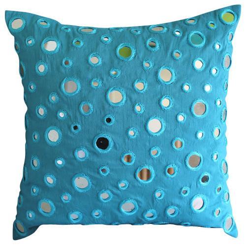 Blue Mirror - Aqua Blue Art Silk Decorative Euro Sham