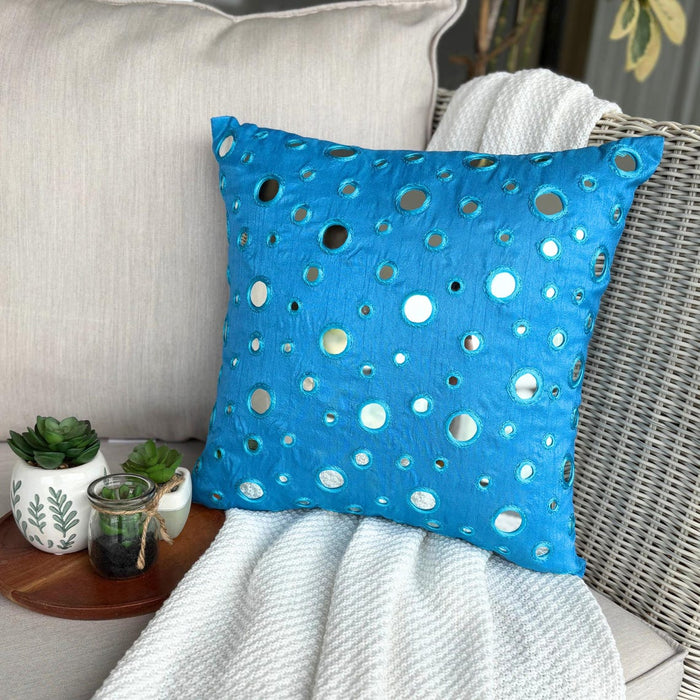 Blue Mirror - Aqua Blue Art Silk Throw Pillow Cover