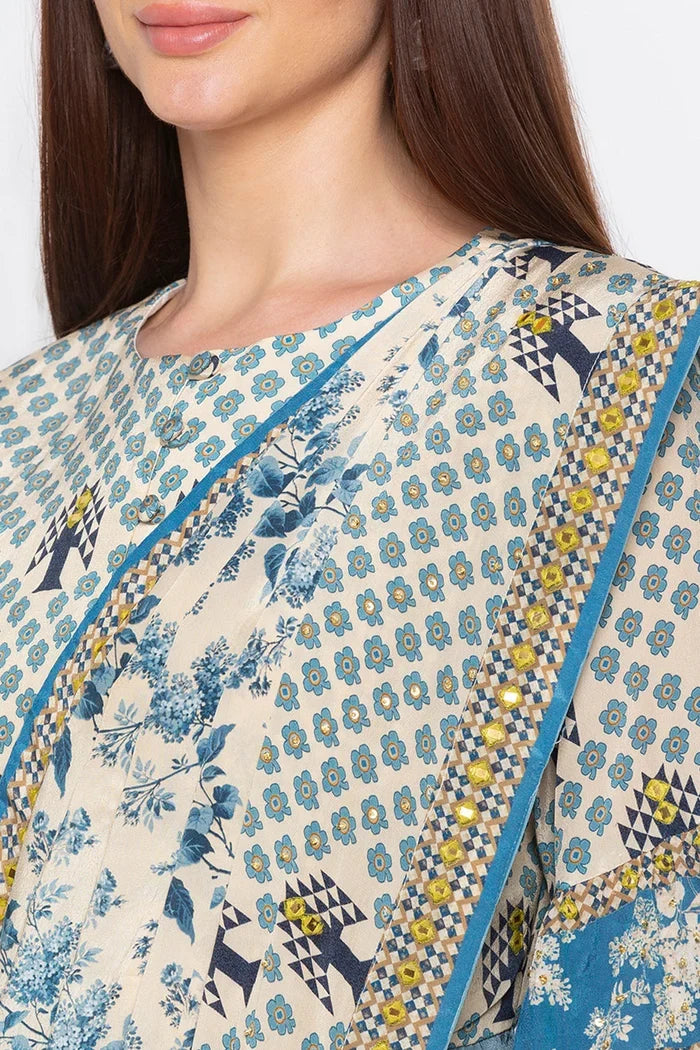 Blue  Pre-Stitched Saree Set