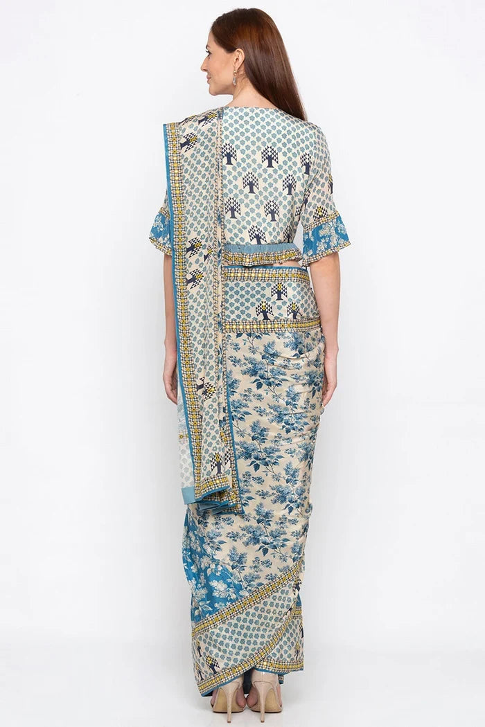 Blue  Pre-Stitched Saree Set