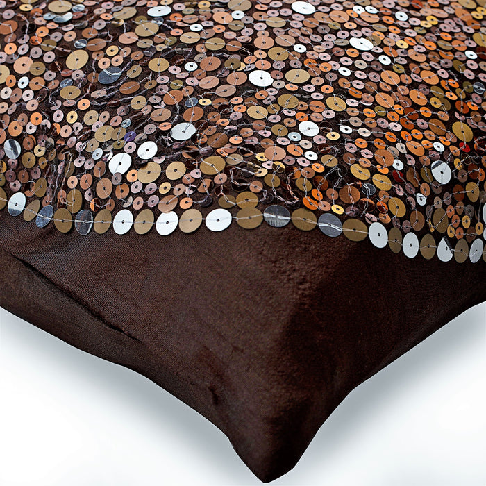Brown Eye Sparkle - Dark Brown Art Silk Throw Pillow Cover