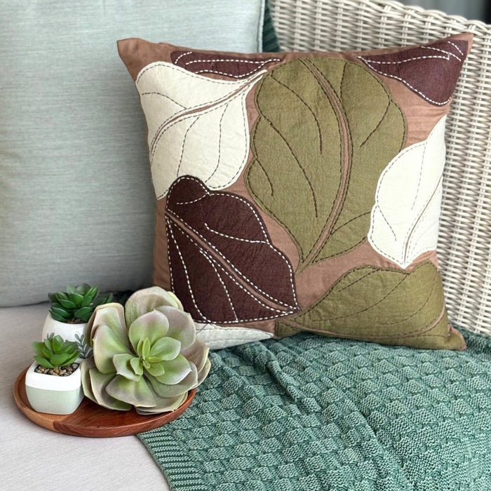 Brown Faux Suede Throw Pillow Cover - Leafy Collection