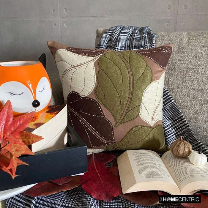 Brown Faux Suede Throw Pillow Cover - Leafy Collection